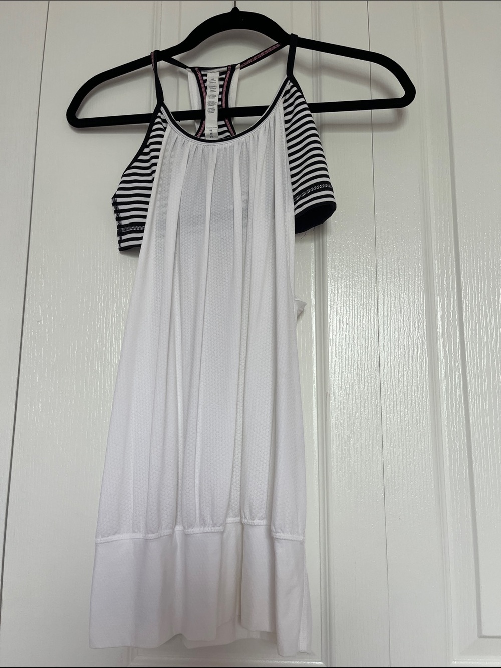 Lululemon Athletica No Limits White Tank with attached Black Striped Bra